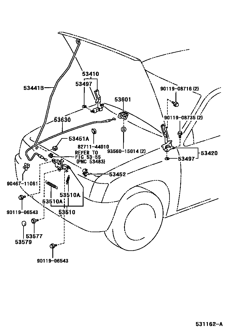 Toyota HILUX 发动机盖锁和铰链 EPC diagram — 531162A