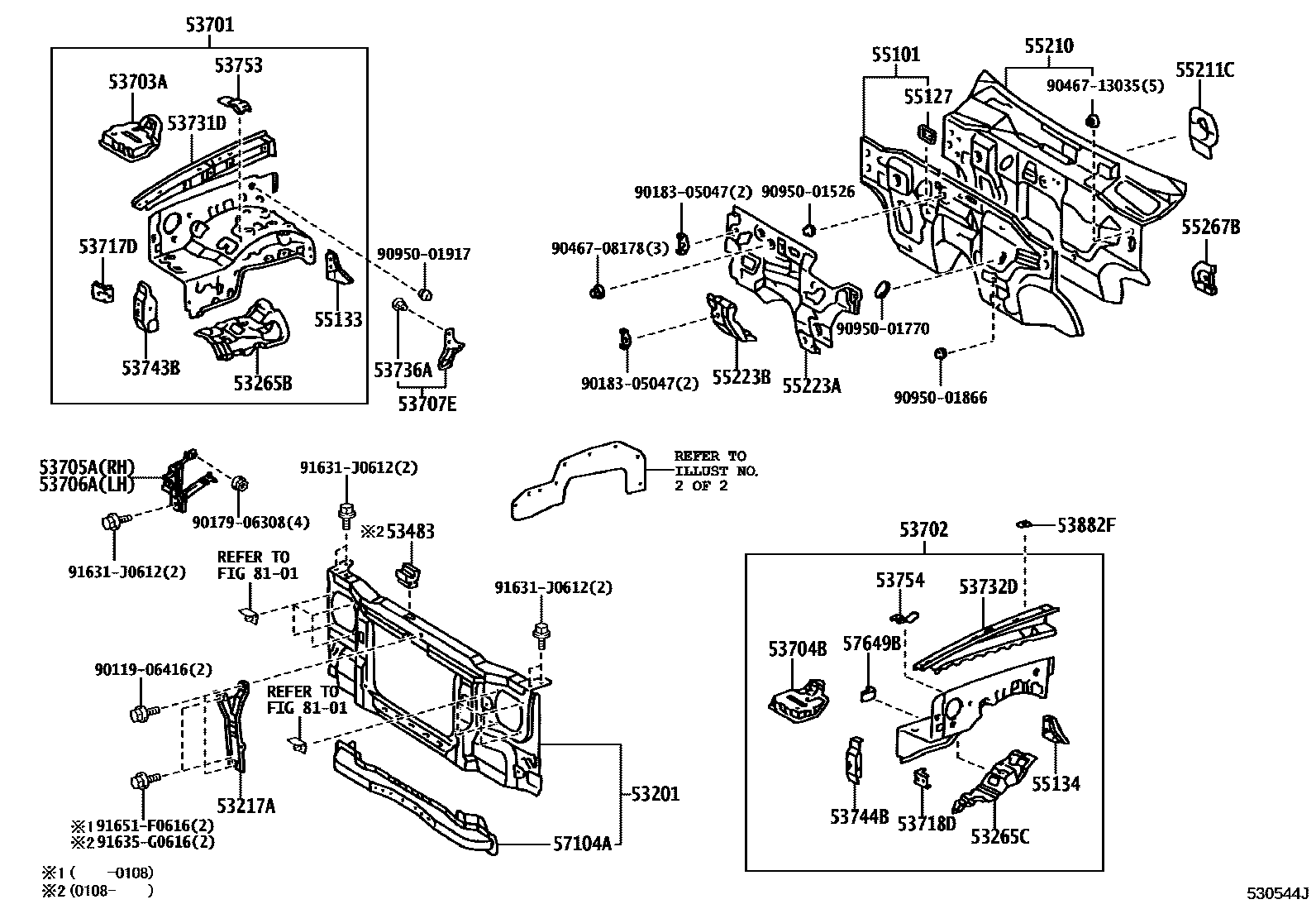 Toyota HILUX 前翼子板挡泥板和前围板 EPC diagram — 530544J