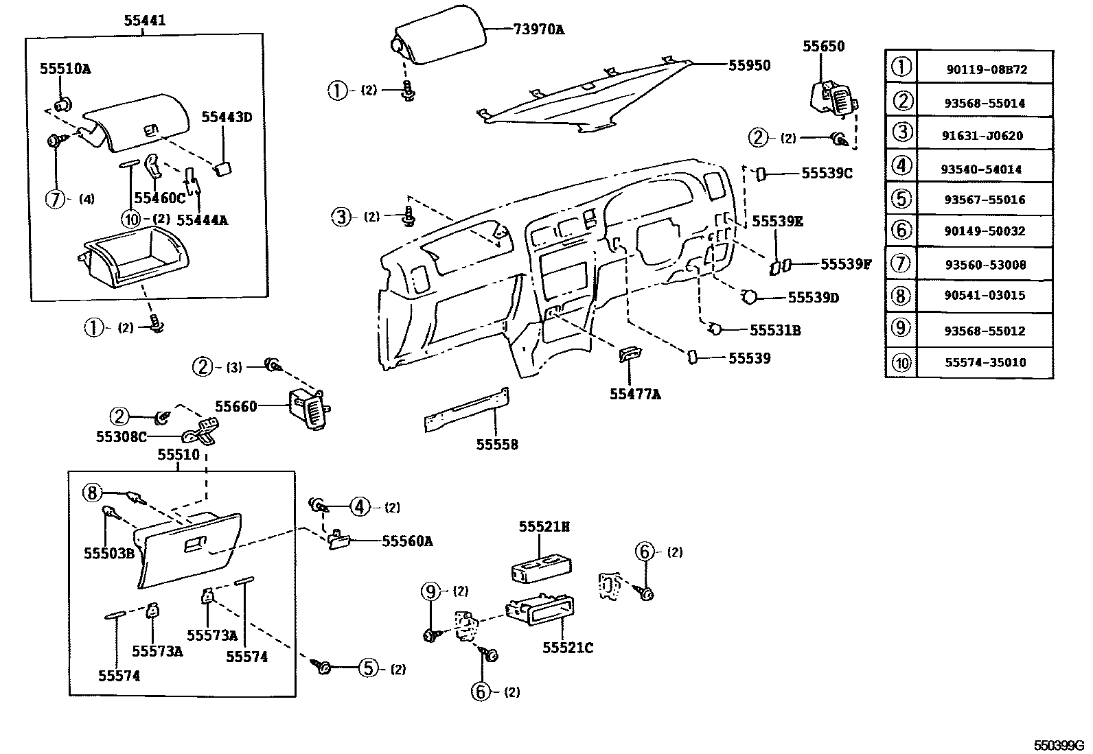 Toyota HILUX 仪表板和手套箱 EPC diagram — 550399G