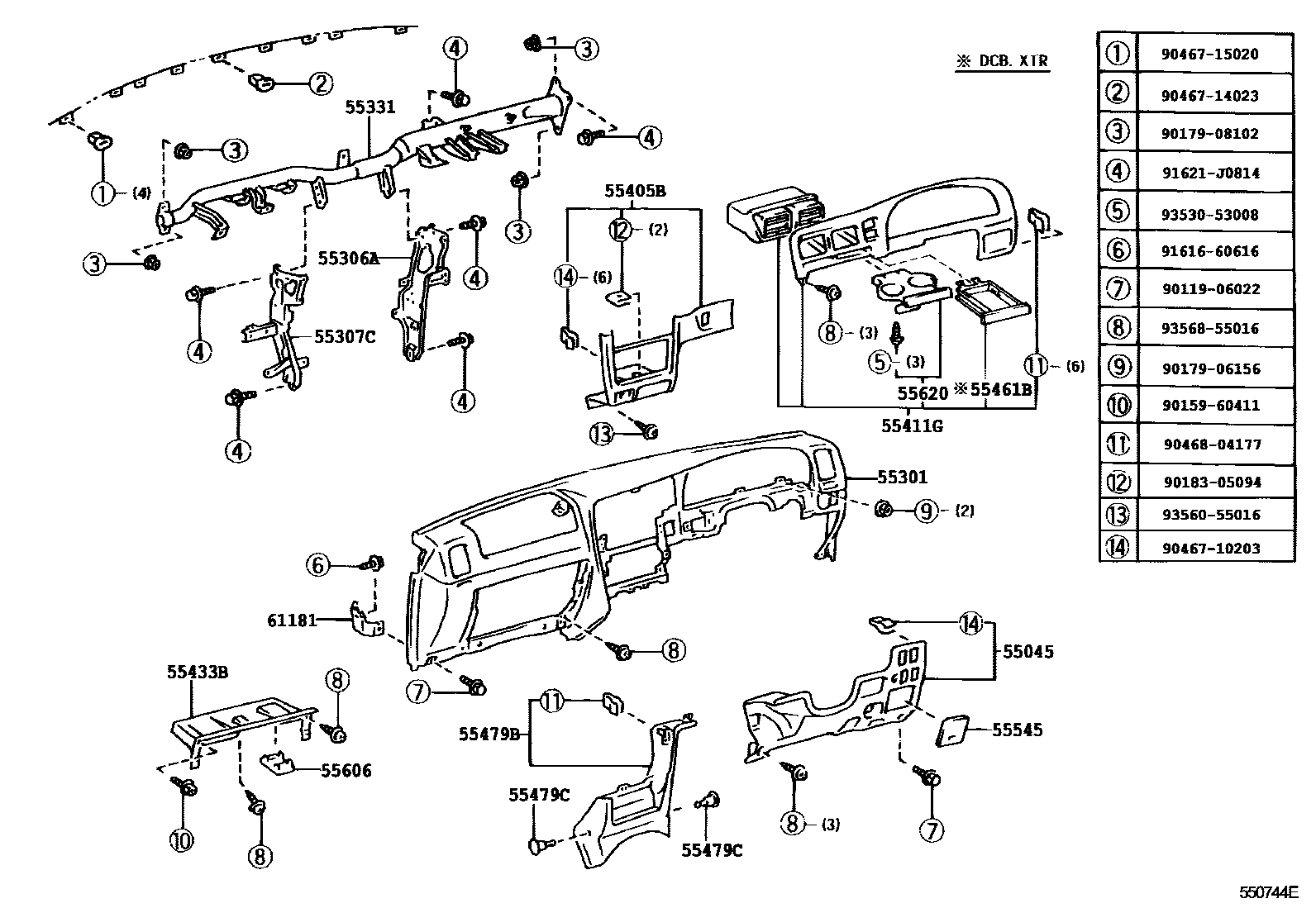 Toyota HILUX 仪表板和手套箱 EPC diagram — 550744E