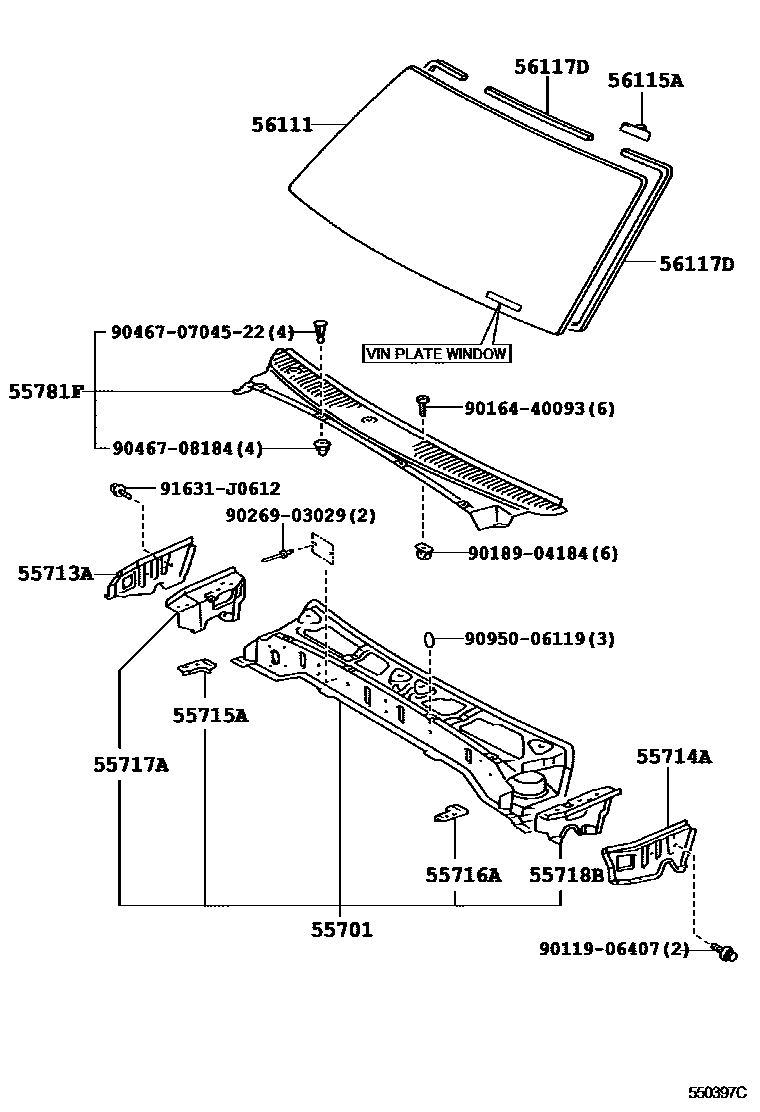 Toyota HILUX 前围板和挡风玻璃 EPC diagram — 550397C