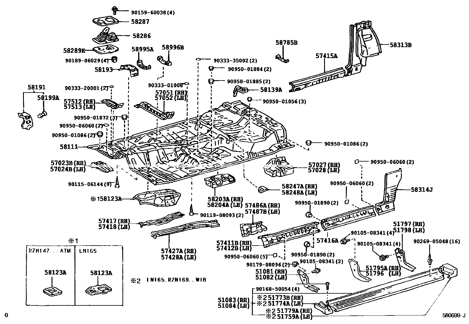 Toyota HILUX 前地板和前地板梁 EPC diagram — 580699J