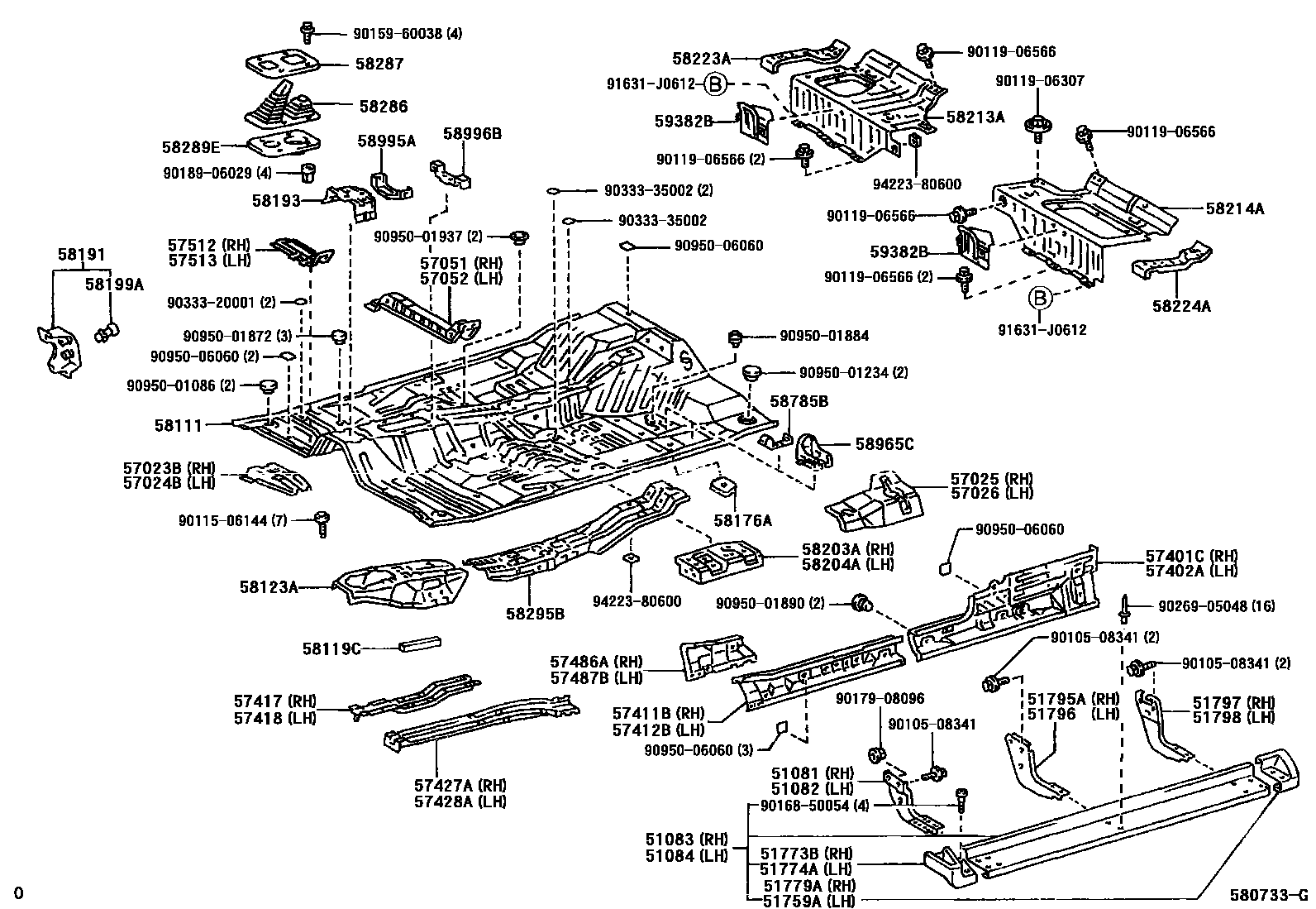 Toyota HILUX 前地板和前地板梁 EPC diagram — 580733G