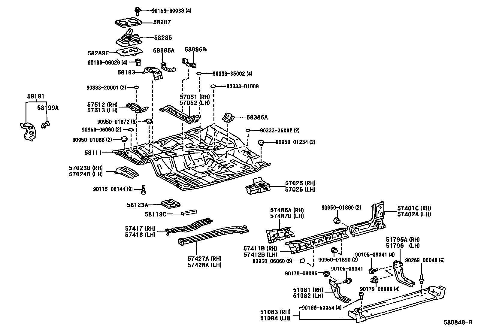 Toyota HILUX 前地板和前地板梁 EPC diagram — 580848B