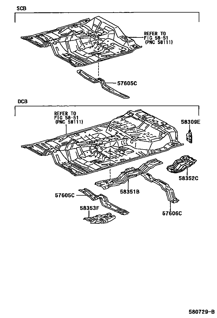 Toyota HILUX 后地板和后地板梁 EPC diagram — 580729B