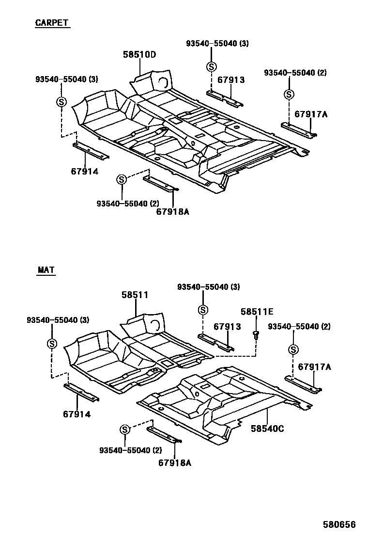 Toyota HILUX 地板垫和消声垫 EPC diagram — 580656