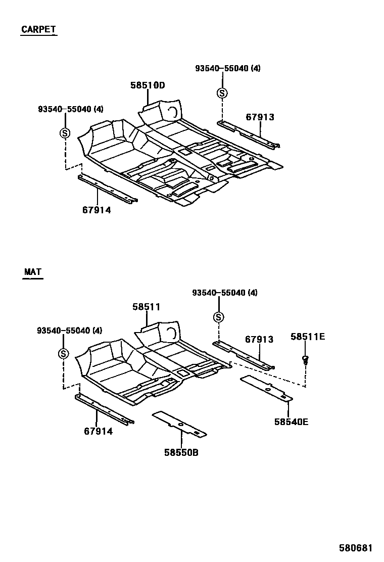 Toyota HILUX 地板垫和消声垫 EPC diagram — 580681