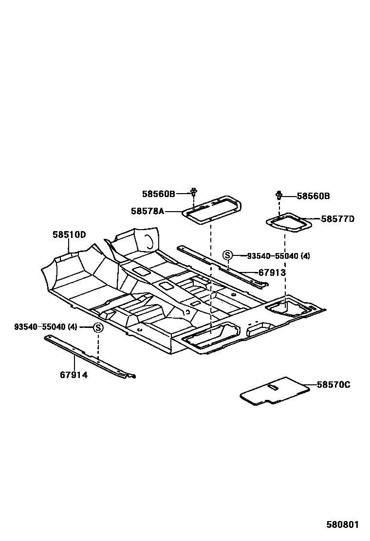 Toyota HILUX 地板垫和消声垫 EPC diagram — 580801