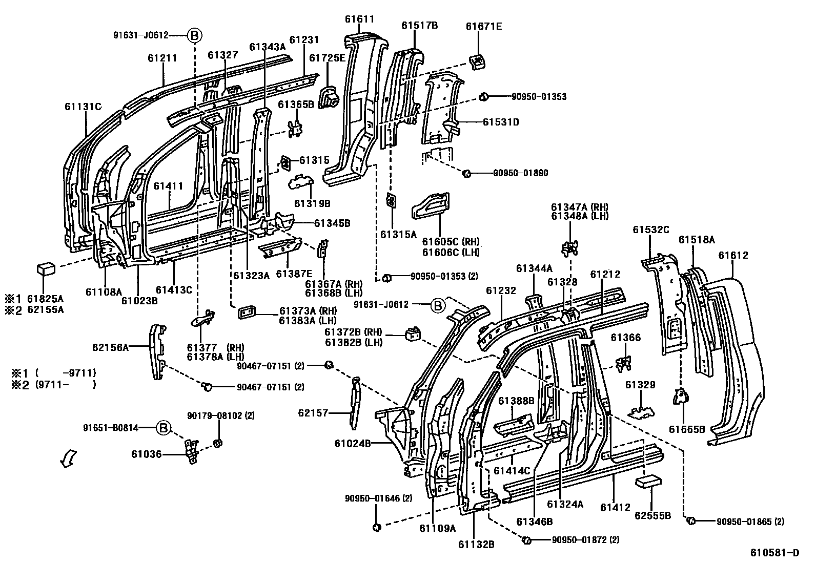 Toyota HILUX 侧梁 EPC diagram — 610581D