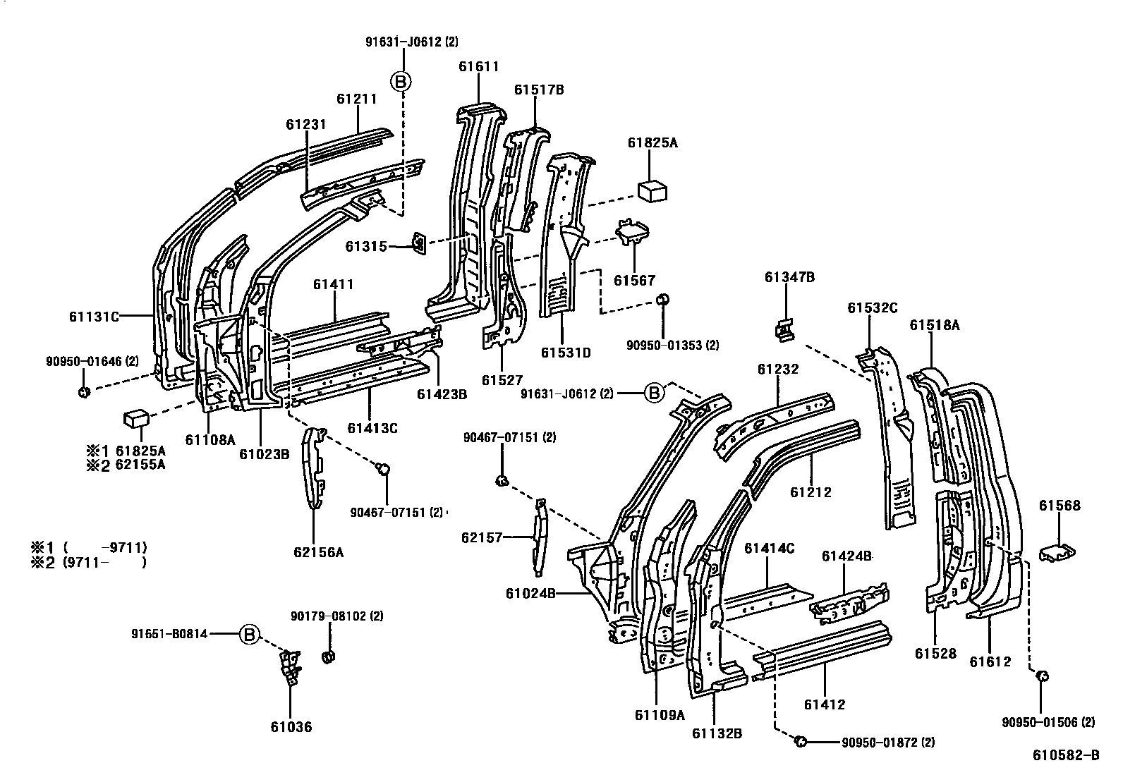 Toyota HILUX 侧梁 EPC diagram — 610582B