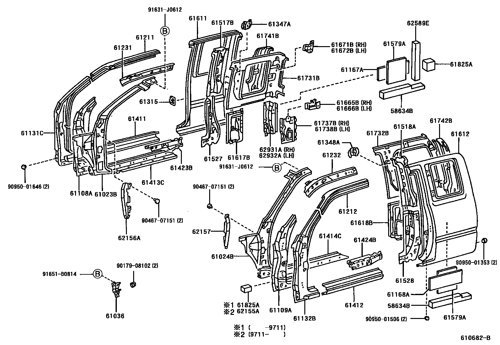 Toyota HILUX 侧梁 EPC diagram — 610682B
