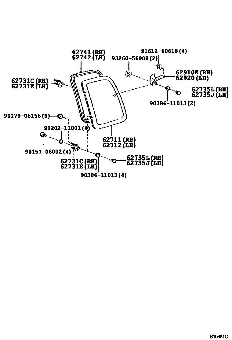 Toyota HILUX 侧窗 EPC diagram — 610681C
