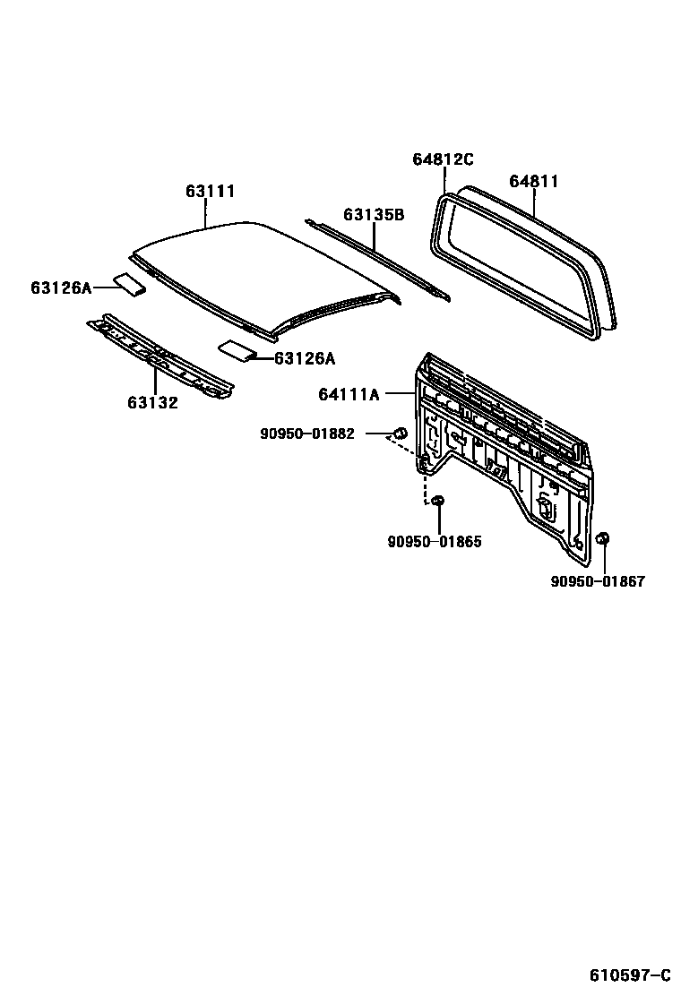 Toyota HILUX 天窗板和背板 EPC diagram — 610597C