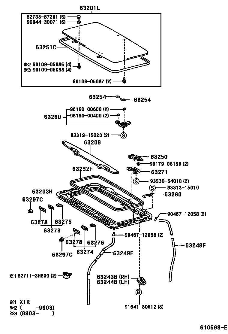 Toyota HILUX 天窗板和背板 EPC diagram — 610599E