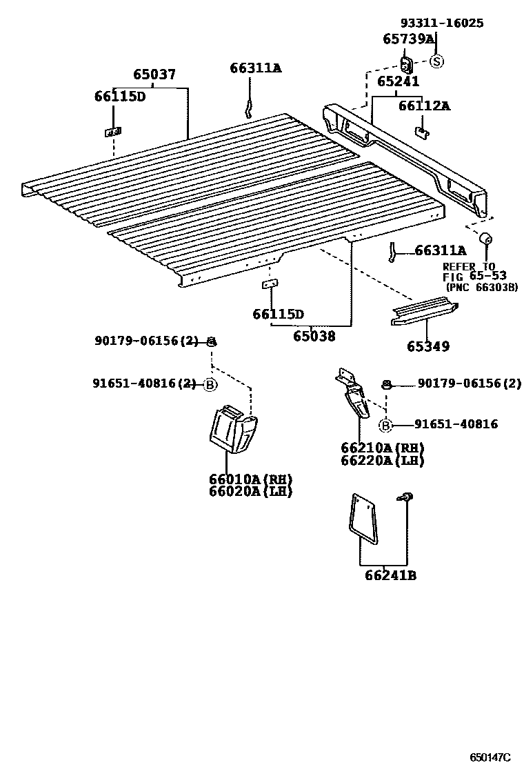 Toyota HILUX 后车身地板和翼子板 EPC diagram — 650147C