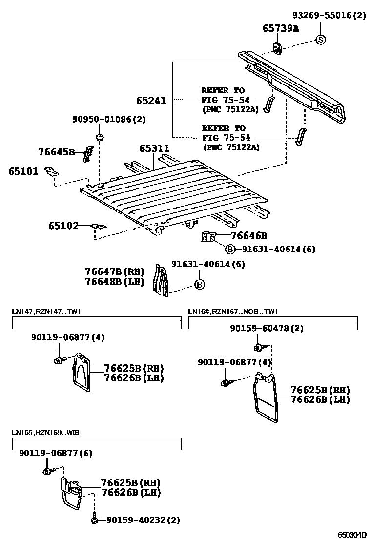 Toyota HILUX 后车身地板和翼子板 EPC diagram — 650304D