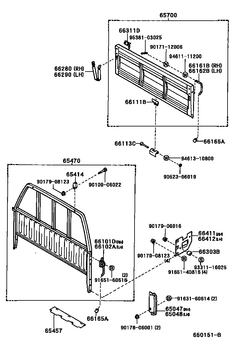 Toyota HILUX 后车身防护架和背门 EPC diagram — 650151B