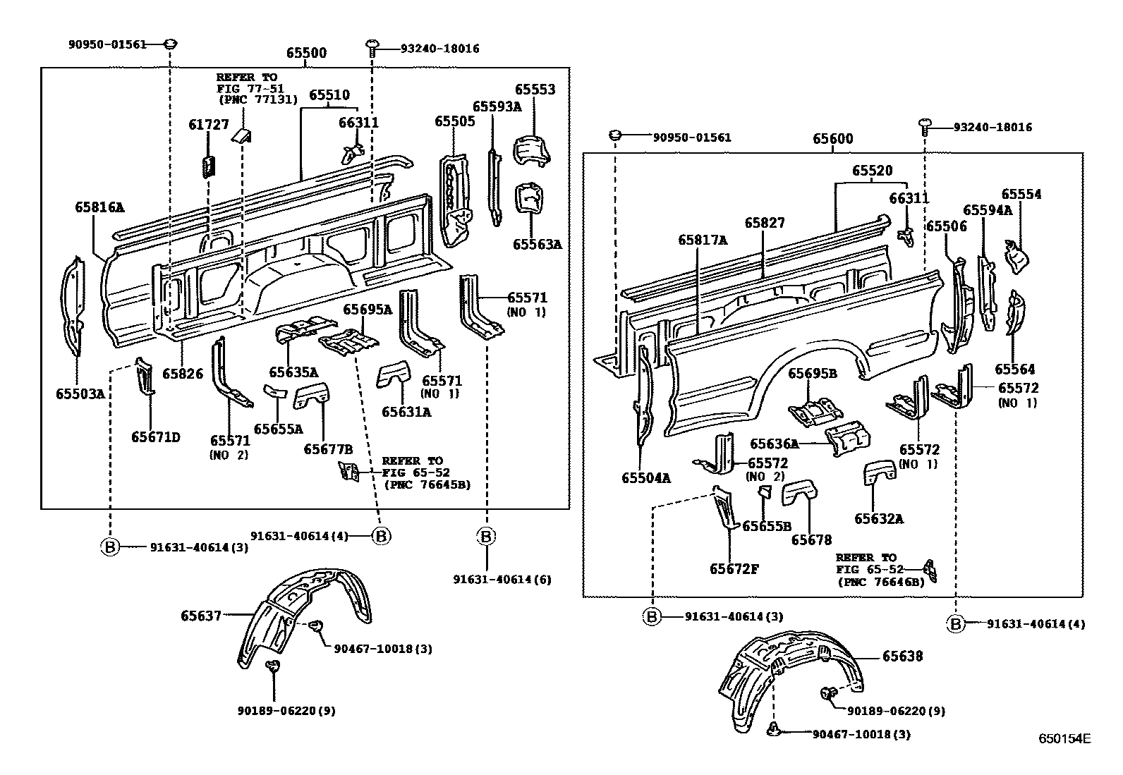 Toyota HILUX 后车身侧面板 EPC diagram — 650154E