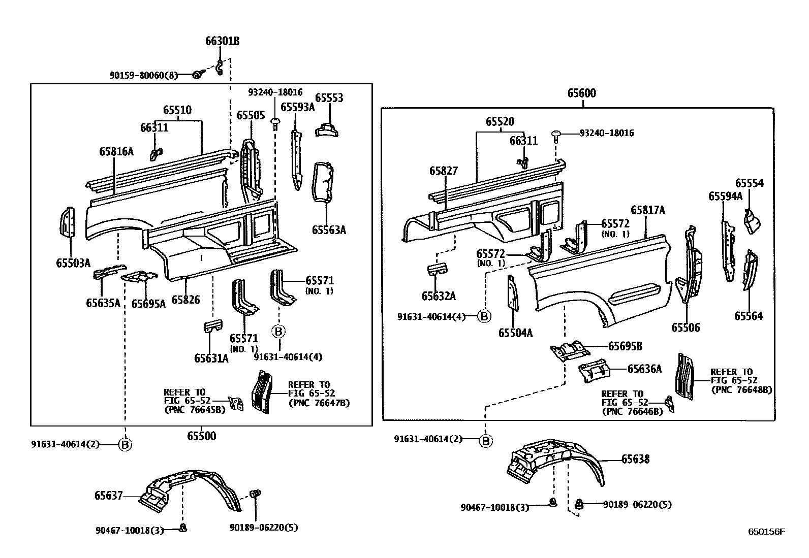 Toyota HILUX 后车身侧面板 EPC diagram — 650156F