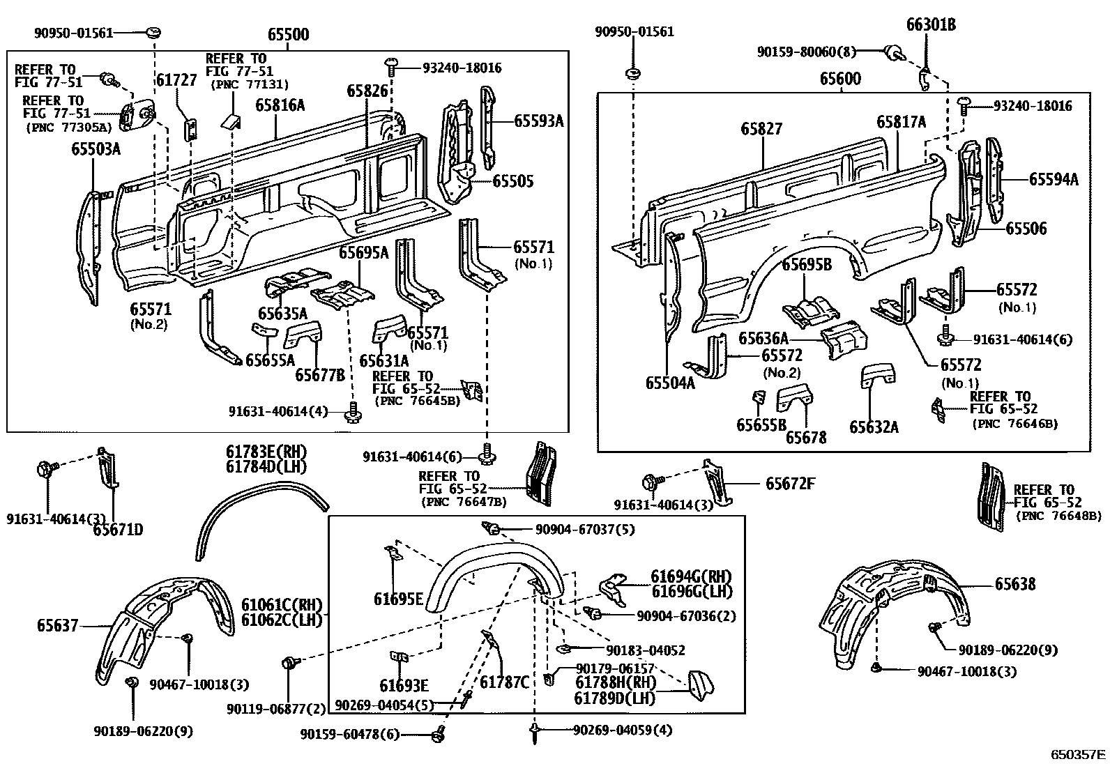 Toyota HILUX 后车身侧面板 EPC diagram — 650357E