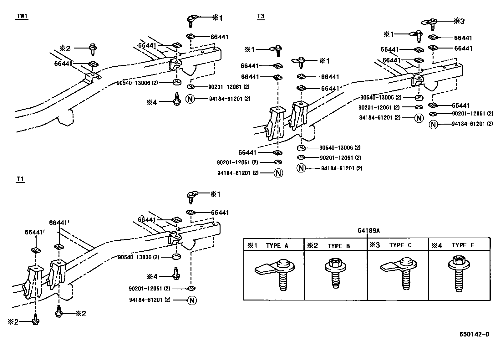 Toyota HILUX 后车身悬置 EPC diagram — 650142B