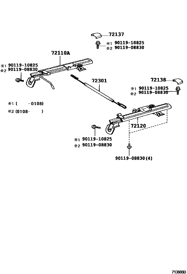 Toyota HILUX 座椅和座椅滑轨 EPC diagram — 713888B