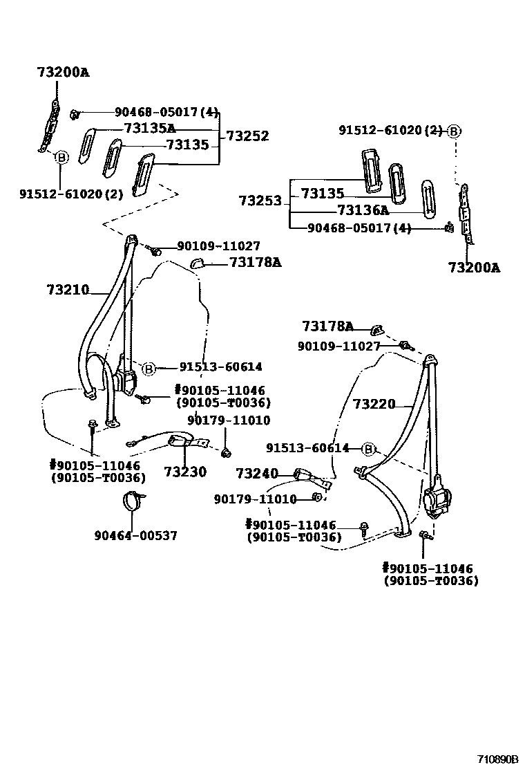 Toyota HILUX seat belt EPC diagram — 710890B