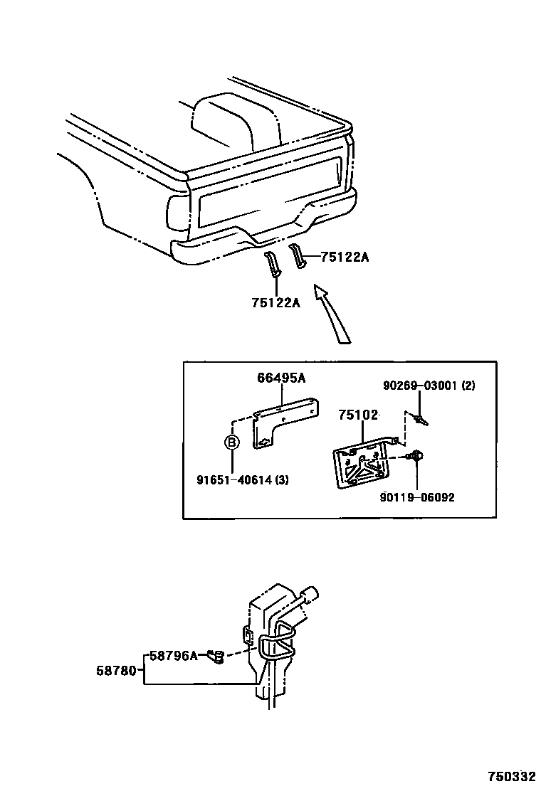 Toyota HILUX 工具箱和牌照支架 EPC diagram — 750332
