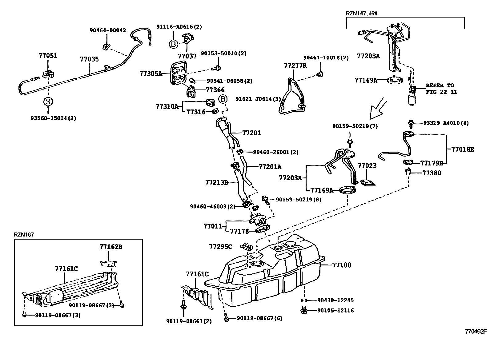Toyota HILUX 燃油箱和燃油管 EPC diagram — 770462F