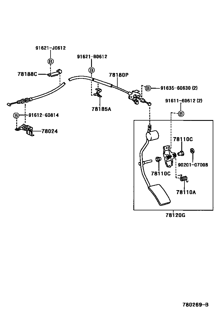 Toyota HILUX accelerator pedal connecting rod EPC diagram — 780269B