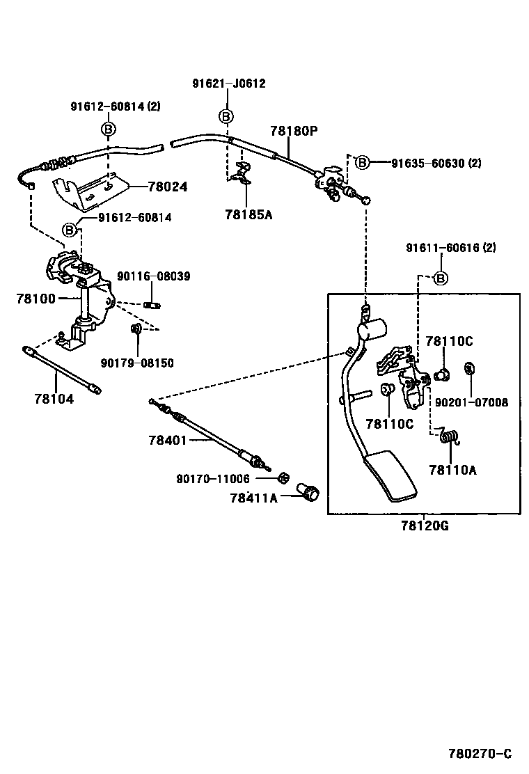 Toyota HILUX accelerator pedal connecting rod EPC diagram — 780270C