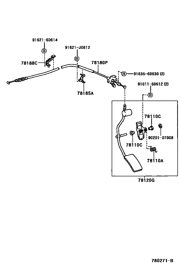 Toyota HILUX accelerator pedal connecting rod EPC diagram — 780271B