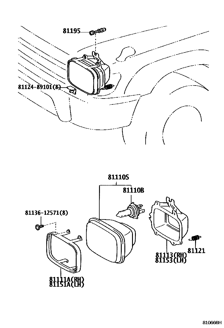 Toyota HILUX Headlamp EPC diagram — 810666H