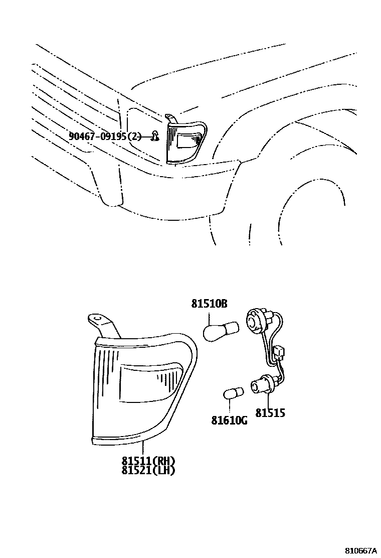 Toyota HILUX 前转向灯 EPC diagram — 810667A