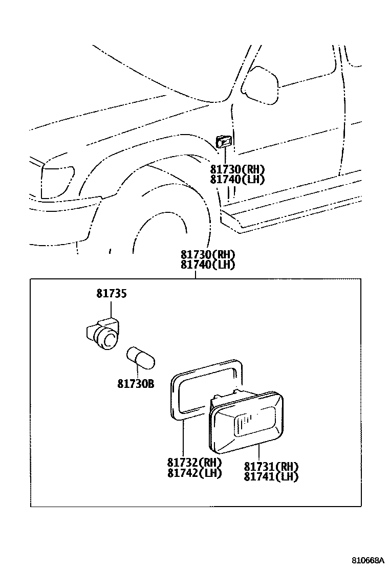 Toyota HILUX Side Turn Signal & Outer Mirror Lamp EPC diagram — 810668A