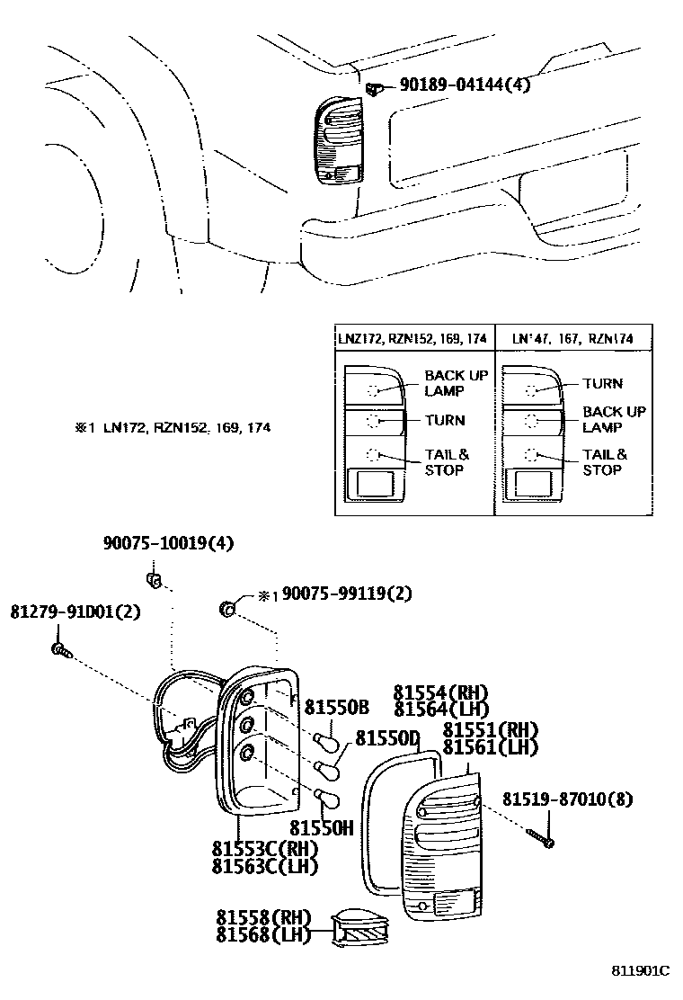 Toyota HILUX 后组合灯 EPC diagram — 811901C