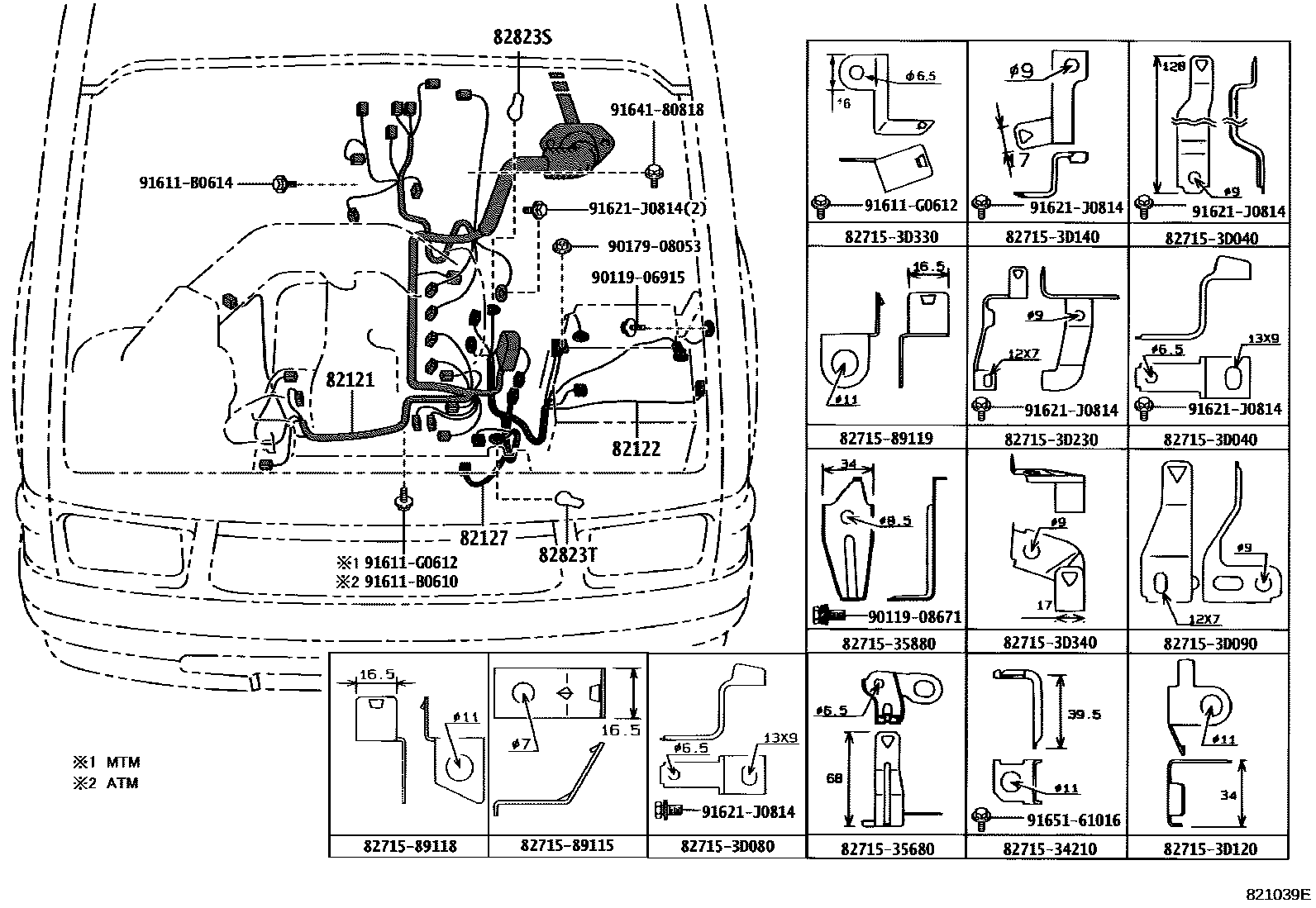 Toyota HILUX 线束和卡夹 EPC diagram — 821039E