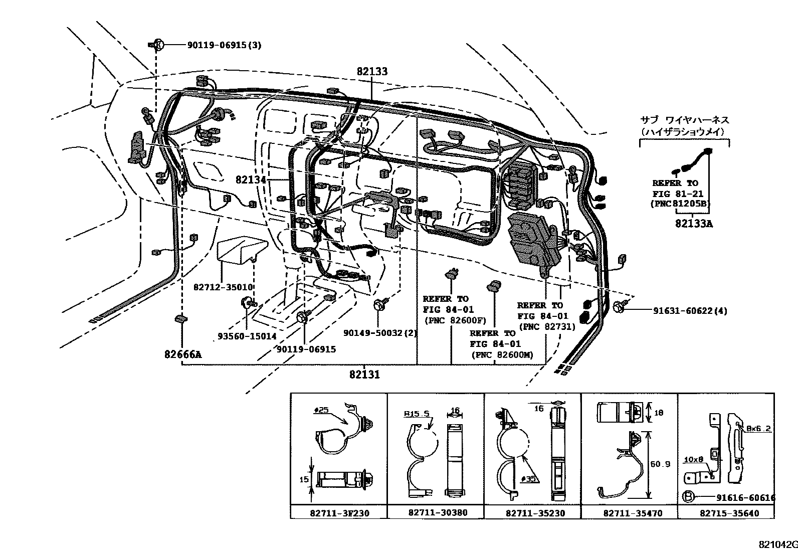Toyota HILUX 线束和卡夹 EPC diagram — 821042G