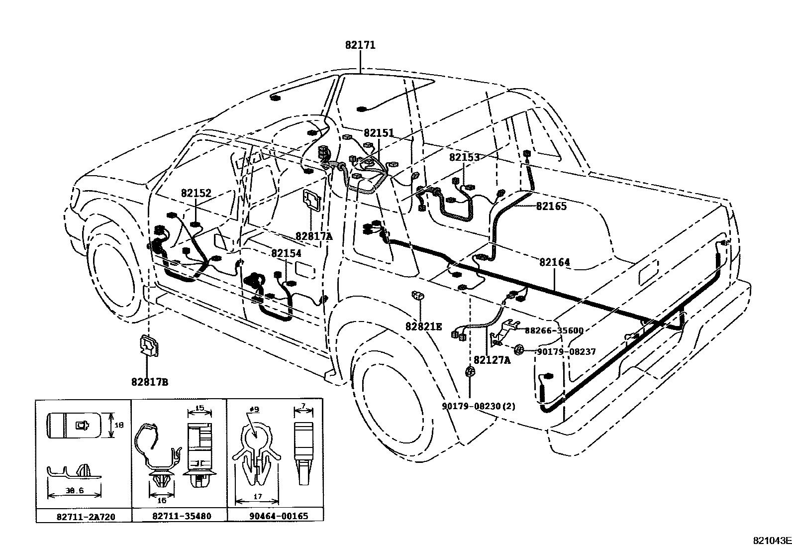 Toyota HILUX 线束和卡夹 EPC diagram — 821043E