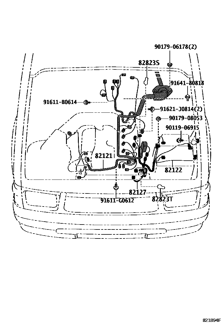 Toyota HILUX 线束和卡夹 EPC diagram — 821894F