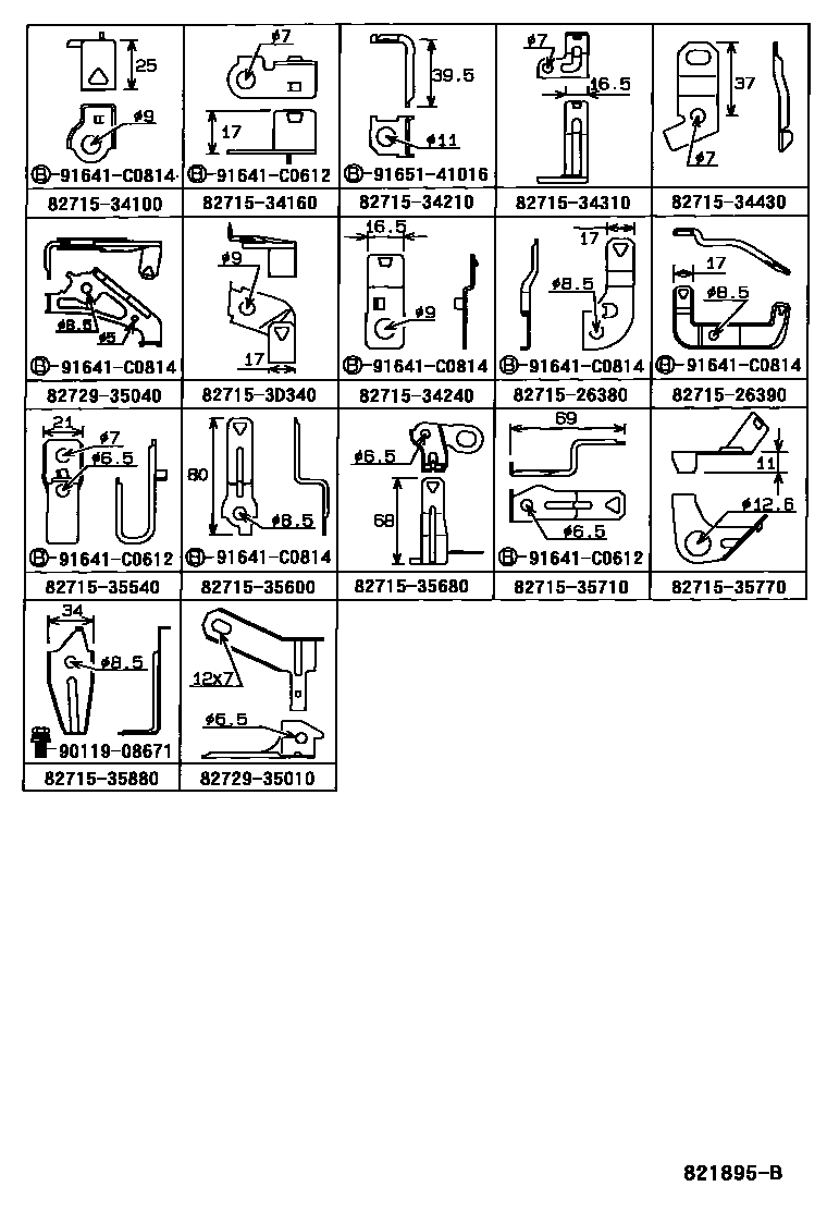 Toyota HILUX 线束和卡夹 EPC diagram — 821895B