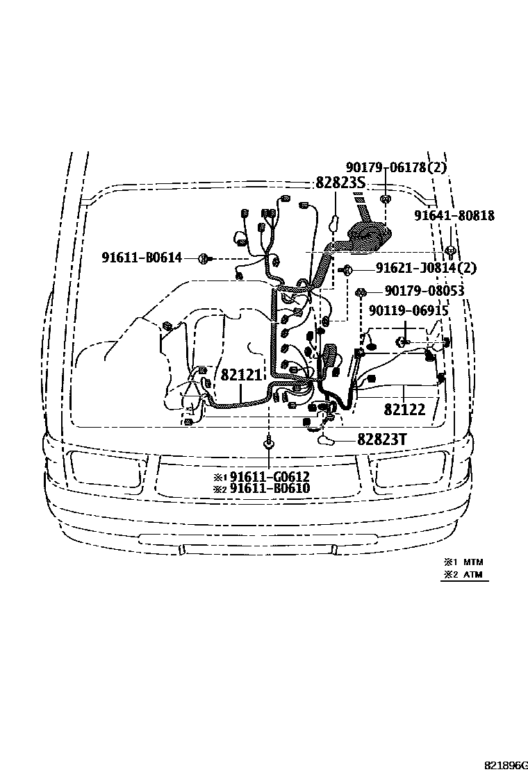 Toyota HILUX 线束和卡夹 EPC diagram — 821896G