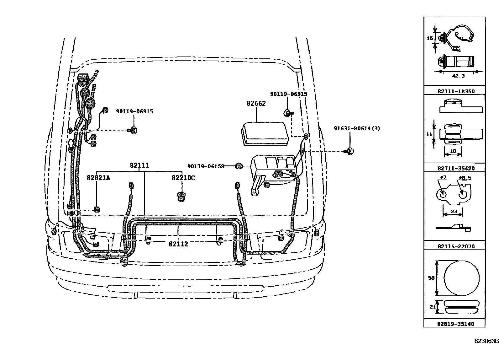 Toyota HILUX 线束和卡夹 EPC diagram — 823063B
