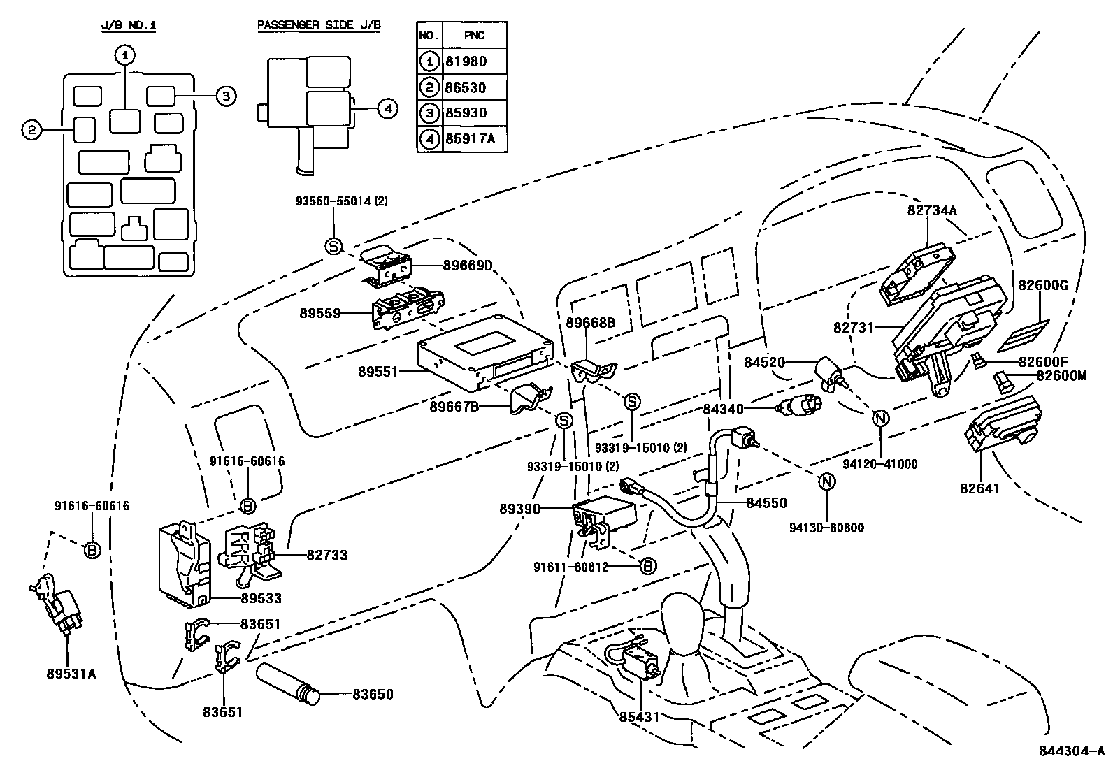 Toyota HILUX 开关和继电器和ECU EPC diagram — 844304A