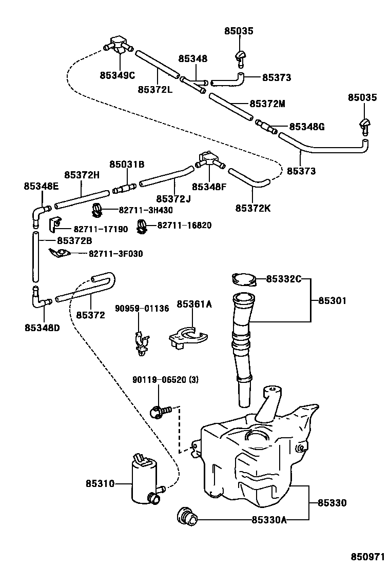 Toyota HILUX 挡风玻璃清洗器 EPC diagram — 850971