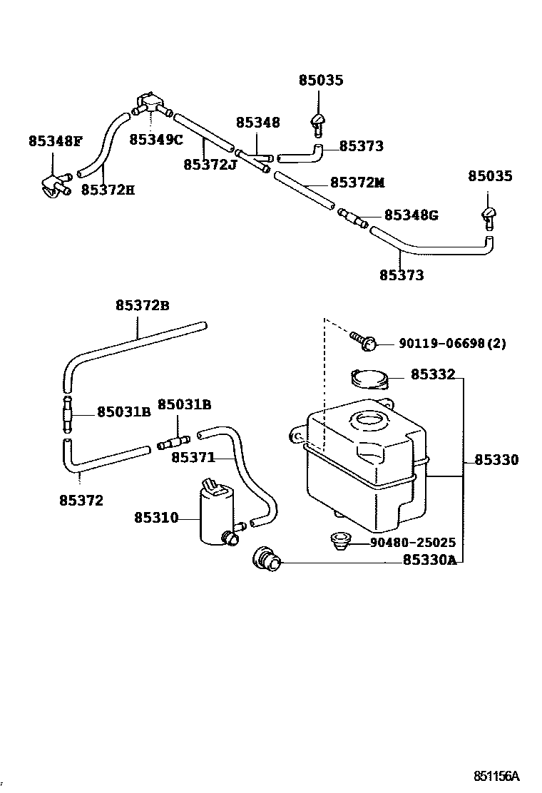 Toyota HILUX 挡风玻璃清洗器 EPC diagram — 851156A