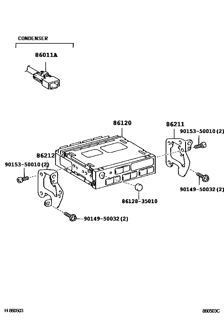 Toyota HILUX 收音机、放大器和冷凝器 EPC diagram — 860503C