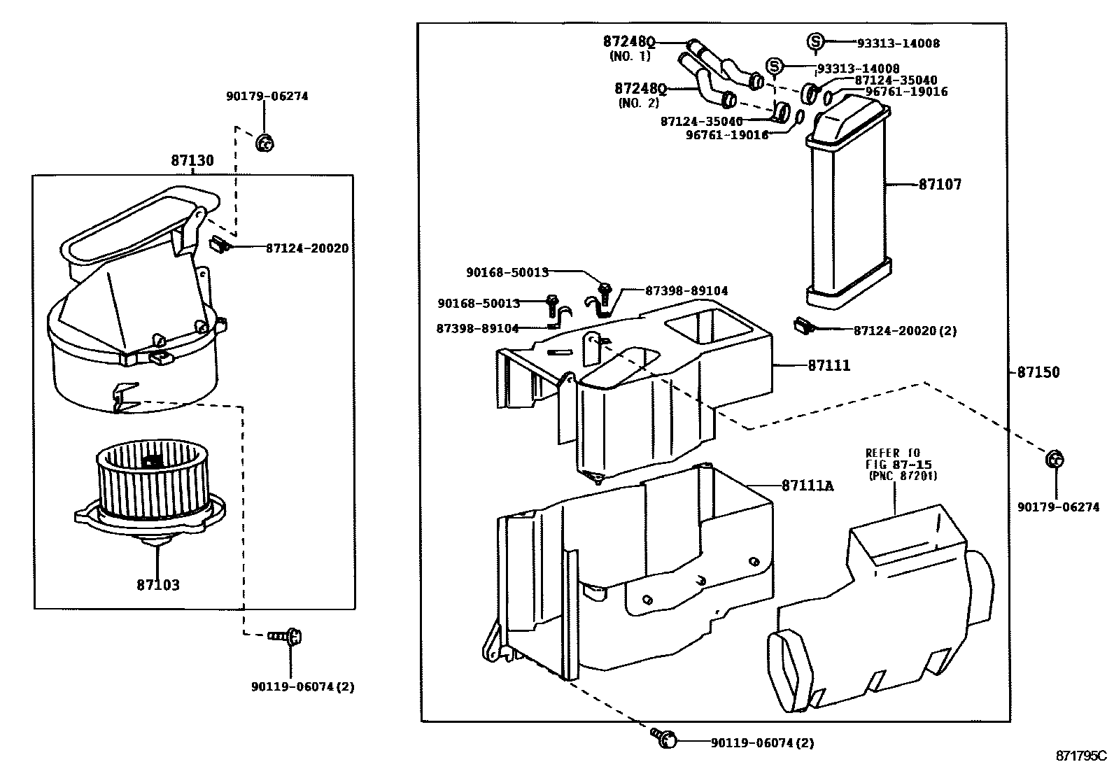 Toyota HILUX 暖风和空调系统 - 加热装置和鼓风机 EPC diagram — 871795C