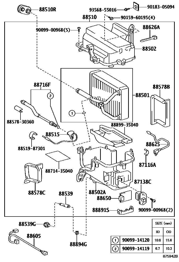 Toyota HILUX 暖风和空调系统 - 冷却器组件 EPC diagram — 875942B