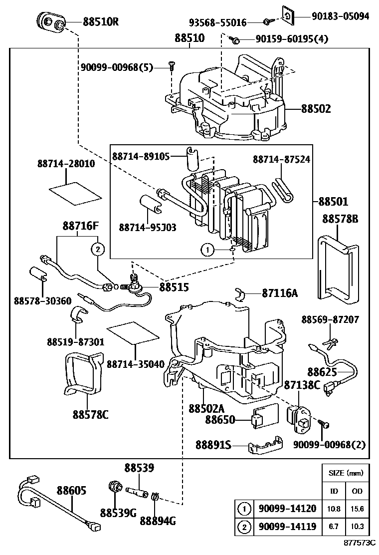 Toyota HILUX 暖风和空调系统 - 冷却器组件 EPC diagram — 877573C